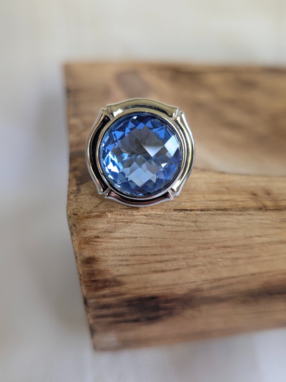Elle Sterling Silver Blue Topaz Checkerboard Cut Dramatic Cocktail Ring Sz 7